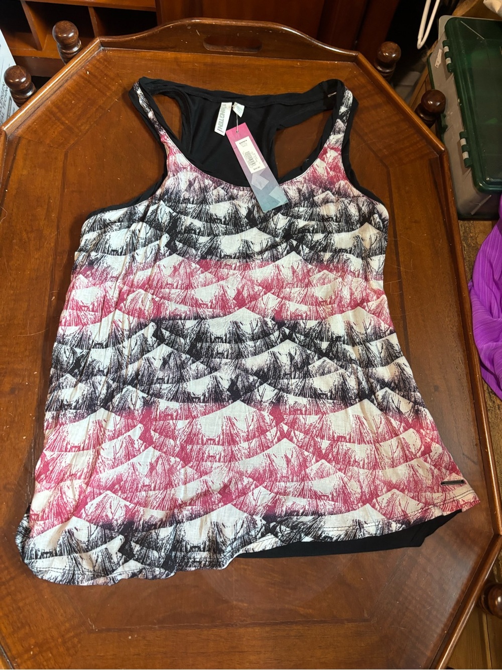 NWT Hang Ten Pink, Black & White Mountain Wave Racerback Tank
